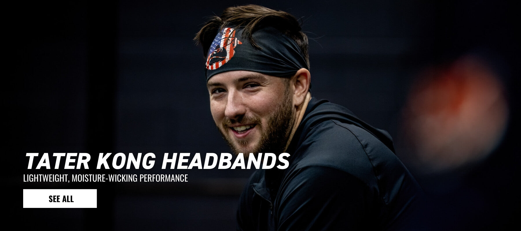 Matthew Batten, a professional baseball player for the San Diego Padres wearing a black headband showcasing the Tater Baseball Kong Mascot.