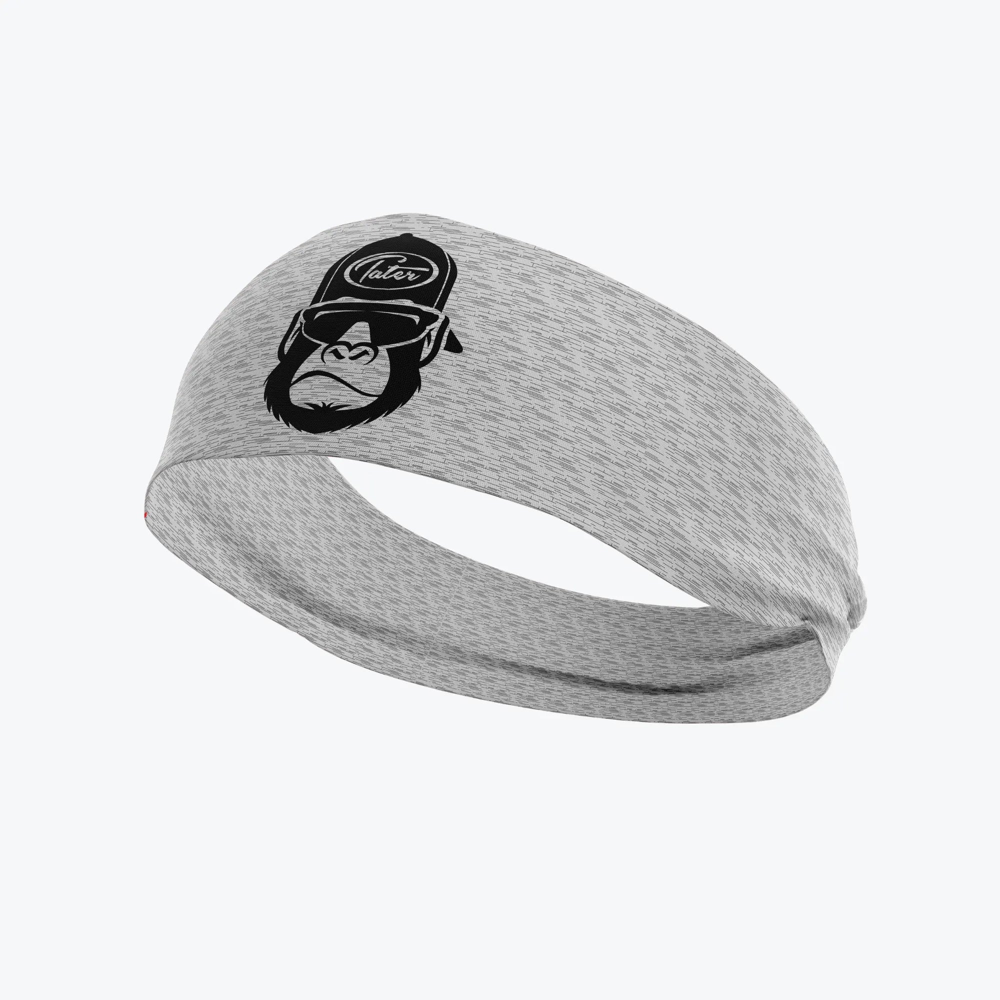Grey Tater Kong baseball headband featuring the Tater Baseball gorilla logo, designed for athletes seeking a blend of comfort and style on and off the field.